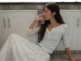 Shirring Cotton Maxi Skirt (White)