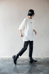 Hierarchy Studios - ホワイトワイドロゴオーバーサイズTシャツ