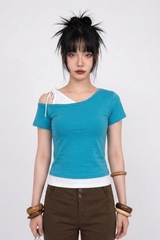 DUAL-TONE ASYMMETRY TEE (4COLORS!)
