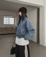 Kanto incision denim two-way quilted flight jumper