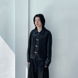3D Pleated Metal Button Collar Jacket