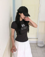 [MADE/7color] タイニーリブレタリング半袖Tシャツ