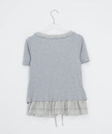 Pokapo Frill Layered Ribbed Short Sleeve Cardigan