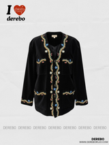 French velvet embroidered no collar jacket