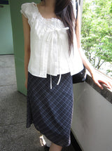 Borin Frill Lace Ribbon Layered Sleeveless Blouse