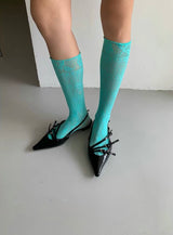 Mint blue knit knee socks