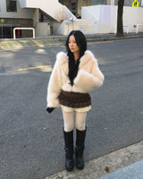 Pumkin check lace mini skirt
