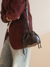 Leather Dumpling Bucket Bag - Brown