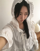 Dinte Lace Frill Hooded Shirt