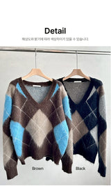 [F/W] Argyle brush v neck knit(2color)