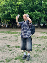 サンドビンテージチェッカーショートスリーブシャツ　２色