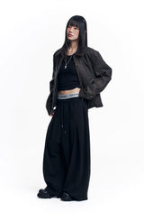 Washed Leather Crop Jacket - Brown