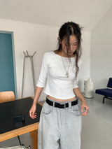 ボートネックミッドスリーブTシャツ (4C)