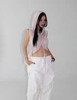 ribbon string shirring wide pants