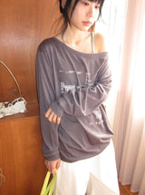 Gauss Loose Fit Printing Off-Shoulder Long Sleeve Tee