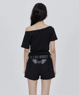 CONY MISFIT KISS GLITTER OFF SHOULDER TEE / BLACK