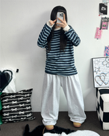 STRIPE OVER BOXY BOYFRIEND LONG SLEEVE T SHIRT ❤💚🩵🧸4COLOR