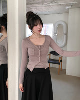 Ropi Pocket Cutting Sleeveless Cardigan Set