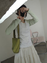 side string long skirt (mint stripe) (washed cotton)