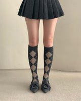 french argyle long knee socks