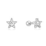 silver five-point star barbell single piercing rhodium plating + 925 silver E070-11H