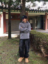 リブフードハードジップアップニット