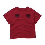 EEERRR Heart lace artwork semi-crop T-shirt (Red)