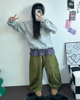 フリースピカブルー❤ベーシックワイドカーゴバルーンロングパンツ💚💙🖤🩶🤍5カラー