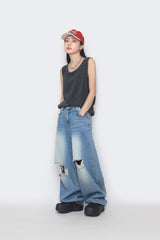 destroyed balloon denim pants