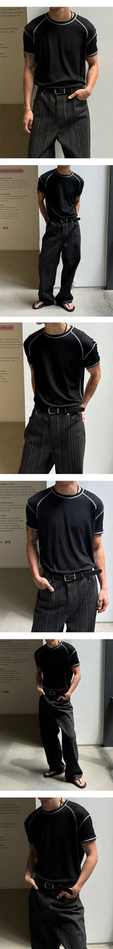 [MUSCLE FIT] ステッチラインハーフTシャツ(4color)
