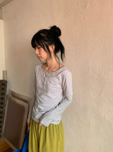 ニックス レイヤード ボタン ストライプ ロングスリーブ Tシャツ