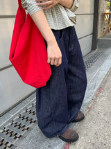 マルーンサイドボタンワイドデニムパンツ