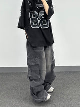 buckle cargo denim pants