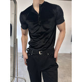 [MUSCLE FIT] Velvet golgi henry neck half t-shirts
