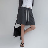 [Torinne] Elasticated Pintuck Sagging Half Slacks - 2 Colors