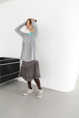 unbal shirring banding midi skirt(2colors)