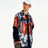 [UNISEX] オートモバイルパーツキャンプカラープリントシャツ（レッド）