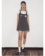 rirri SS New Arrival 100% Cotton Stretch Ribbed Washed Embroidery & Cat Paw Terry Embroidery A-Line Dress with Detachable Inner T-Shirt