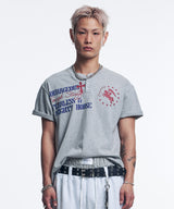 ホース レタリング ヘンリーネック クロップド Tシャツ - グレー
