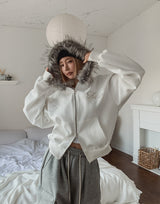 Bite lettering raccoon fur hood zip-up