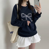 Dimi overfit ribbon lettering embroidery sweatshirt