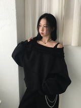 [オフショルダーあり] ローブピンタックビッグフードスウェットシャツ (2c)