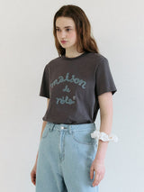 MAISON DE ROLA エンブロイダリーTシャツ チャコール