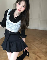 [ back ribbon ] rose - land lace bustier top