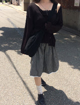 ミコア チェック レース バンディング ミディ スカート