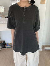 WAFFLE BUTTON OVERSIZED TEE (3C)