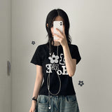 Flower Home Half Cropped Short Sleeve Tee (2 colors)