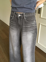 Watton バックカットウォッシュドグレーロングワイドデニムパンツ