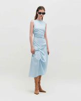 DOZI - Sleeveless Pinched Long Dress _ SKY BLUE