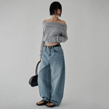 [Hobbit] Washed Denim Wide Curved Pants - 2 Colors